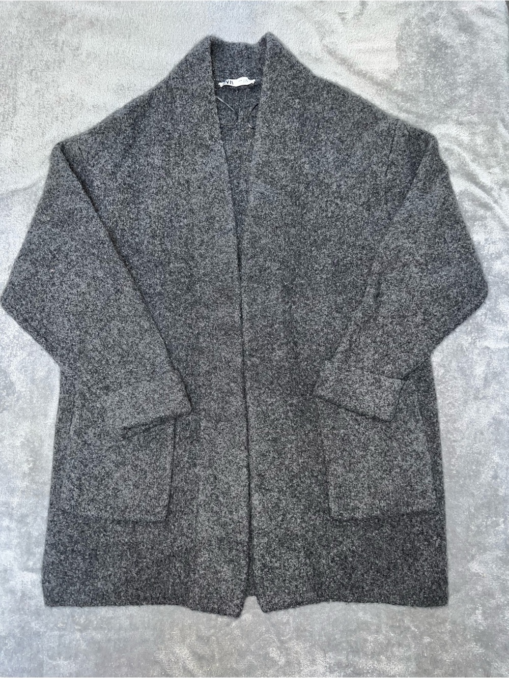 Zara Charcoal Gray Open-Front Wool Blend Coatigan - Women's Jacket
